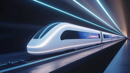 Futuristic High-Tech Train Speeding Through a Neon Tunnel Scene