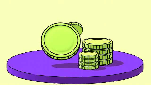Stack of Coins:  A vibrant illustration of stacks of coins, some falling into place, against a purple background.