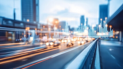 Dynamic traffic flow analysis urban cityscape digital visualization evening light aerial perspective modern transport insights