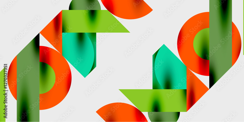 Poster modern abstract background featuring circles, lines, and triangles in a dynamic geometric compositio