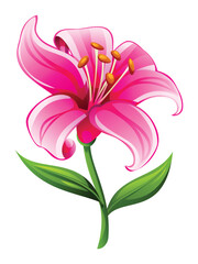Soft pink lily flower with smooth petals and leaves, perfect for elegant floral designs. Vector cartoon illustration