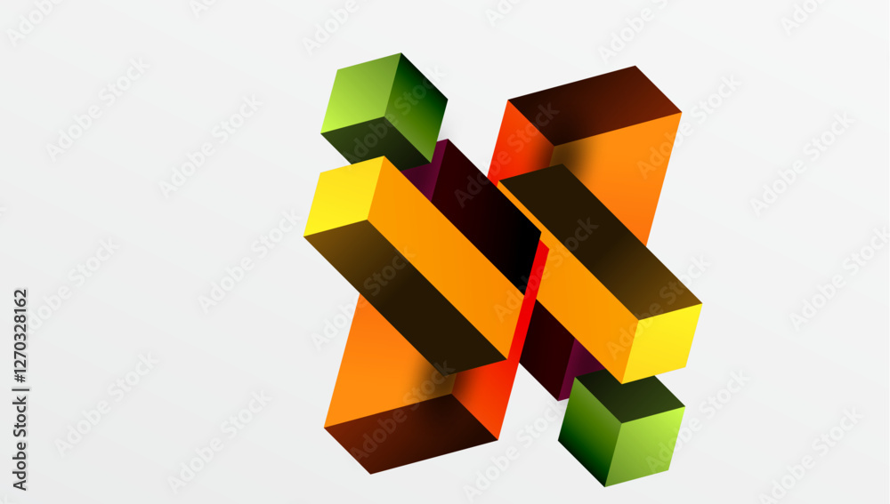 Aufkleber Sleek abstract design featuring isometric 3D blocks in a clean, modern composition. Perfect for tech-inspired themes, with vibrant colors and geometric precision