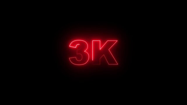 Neon line 3k Ultra HD icon isolated on black background, 3K followers. animation in Easy to put into any video. 3K views.