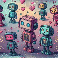 Custom vertical slats with your photo Cute and colorful robots with hearts in whimsical pattern, expressing joy and love. seamless pattern