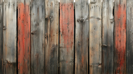 Rustic Wooden Fence Planks with Weathered Red and Brown Finishes