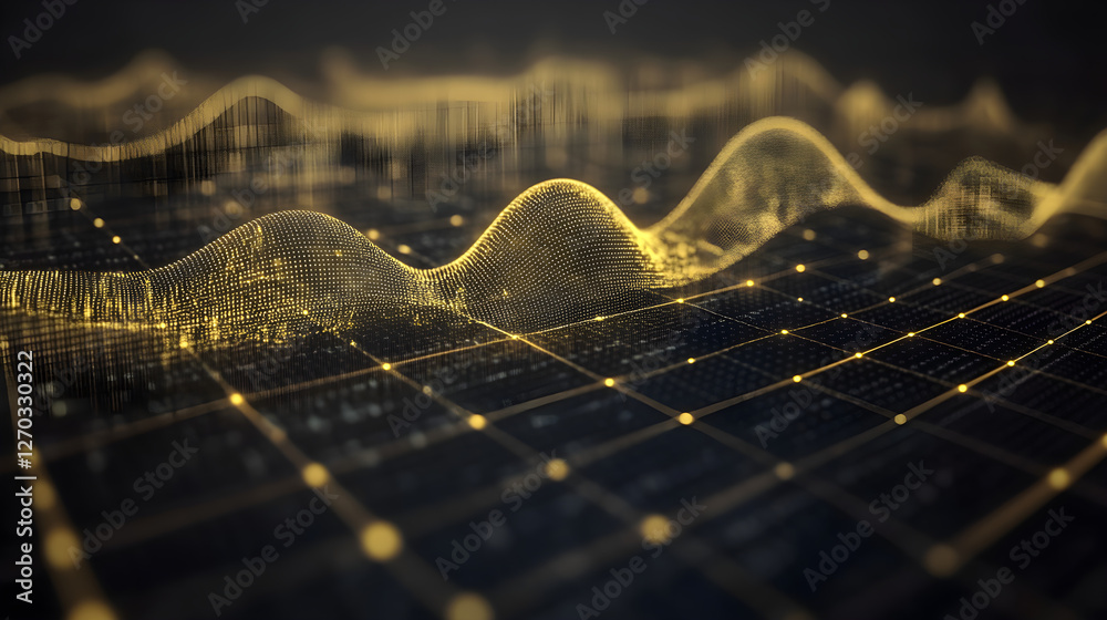 Poster dynamic golden data visualization digital environment infographic representation abstract view data 