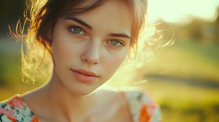 Fototapeta premium Close-Up Portrait of a Young Woman with Bright Eyes and Soft Light