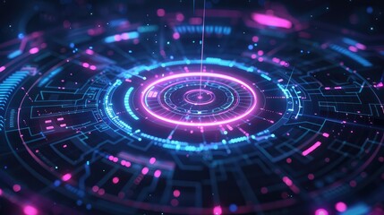Obraz premium Neon Futuristic Digital Interface with Abstract Holographic Display