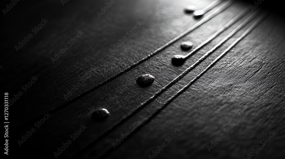 Poster abstract art: artistic arrangement of strings and water drops, creating a mesmerizing effect of cont