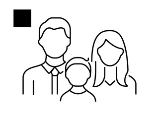 Family icon set. Containing parents, mother, father, children, baby, grandparents and household icons. Solid icon collection. Vector illustration man and woman with frame. Black-and-white icon of a fa
