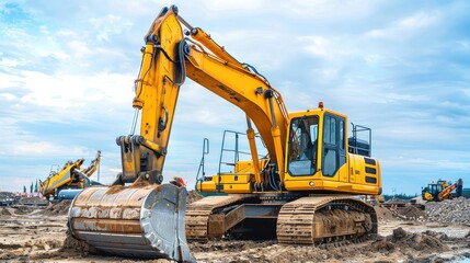 Heavy-Duty Yellow Excavator at a Construction Site