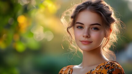 Young Woman with Bright Colored Dress in Nature Portrait Photography