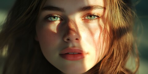 Fototapeta premium Young Woman Portrait with Subtle Light and Serene Expression
