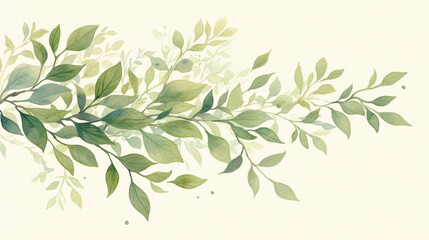 Green leaves watercolor hand-painted decorative elements