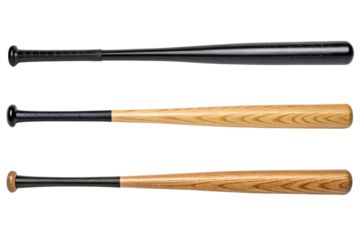 Three baseball bats isolated with transparent background