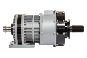 Electric motor with a gearbox isolated with transparent background