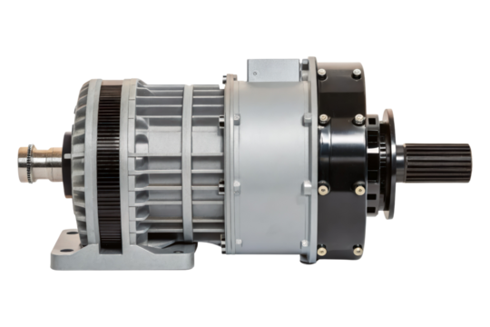 Electric motor with a gearbox isolated with transparent background