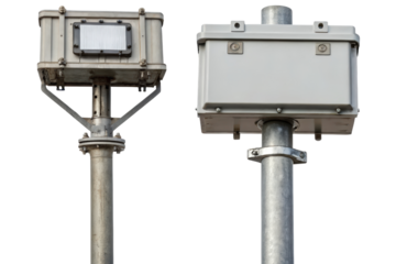 Street mounted metal utility boxes isolated with transparent background