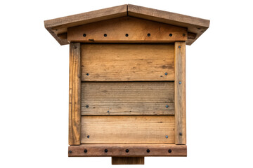 Wooden birdhouse with pitched roof isolated with transparent background