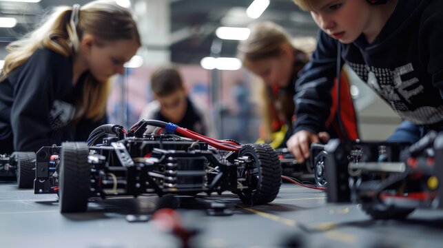 Children Engaged in Robotics Workshop with RC Cars