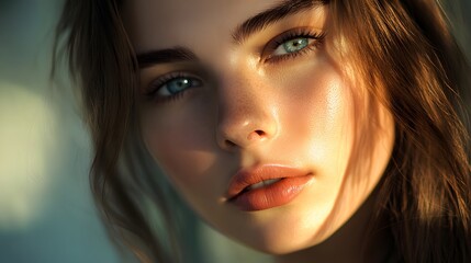 Fototapeta premium Young Woman Portrait with Gentle Beauty and Soft Natural Light