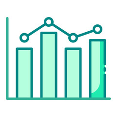 Bar chart green filled line icon for data visualization and statistical analysis