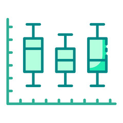 Box plot green filled line icon representing statistical data range and outlier detection