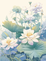 Fototapeta premium Lotus watercolor hand-painted decorative elements