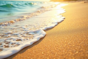 Golden Hour Coastal Serenity Gentle Waves Kissing the Sandy Shore at Sunset