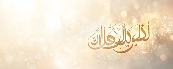 Golden arabic calligraphy shines against a soft ethereal background