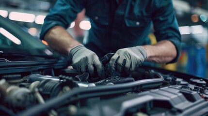 Skilled Mechanic Performing Detailed Engine Maintenance in Workshop