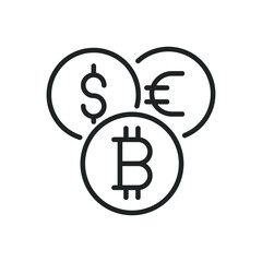 Currencies thin line icons. Editable stroke and Perfect pixel on transparent background