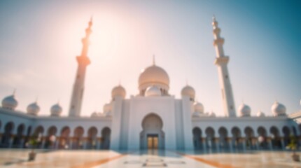 Grand Mosque Architecture with Minarets and Domes Against a Clear Sky