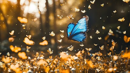 Blue Butterfly Swarm in Golden Meadow
