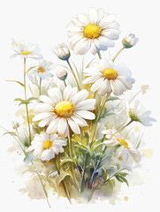 Fototapeta premium Daisy watercolor hand-painted decorative elements