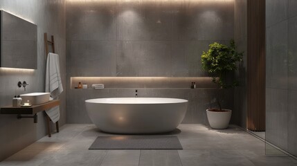 Luxurious Minimalist Bathroom with Freestanding Tub and Modern Decor