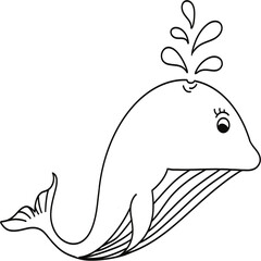 Simple line drawings in the shape of animals, line drawings for coloring practice, whale drawings, line drawings for making coloring books, prints, covers, patterns on the surface of products.