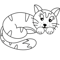 Simple line drawings in the shape of animals, line drawings for coloring practice, cat drawings, line drawings for making coloring books, prints, covers, patterns on the surface of products.