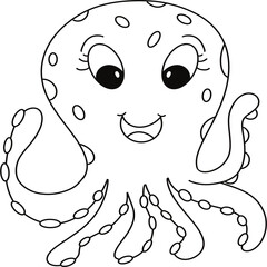 Simple line drawings in the shape of animals, line drawings for coloring practice, squid drawings, line drawings for making coloring books, prints, covers, patterns on the surface of products.