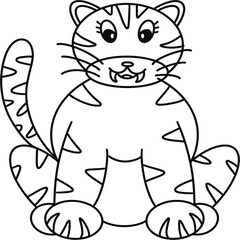 Simple line drawings in the shape of animals, line drawings for coloring practice, tiger drawings, line drawings for making coloring books, prints, covers, patterns on product surfaces.