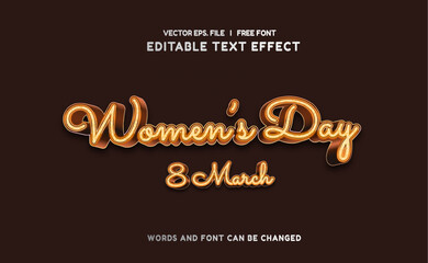 International womens day 8 march Editable text effect 3d cartoon template style premium vector. Trendy color background	