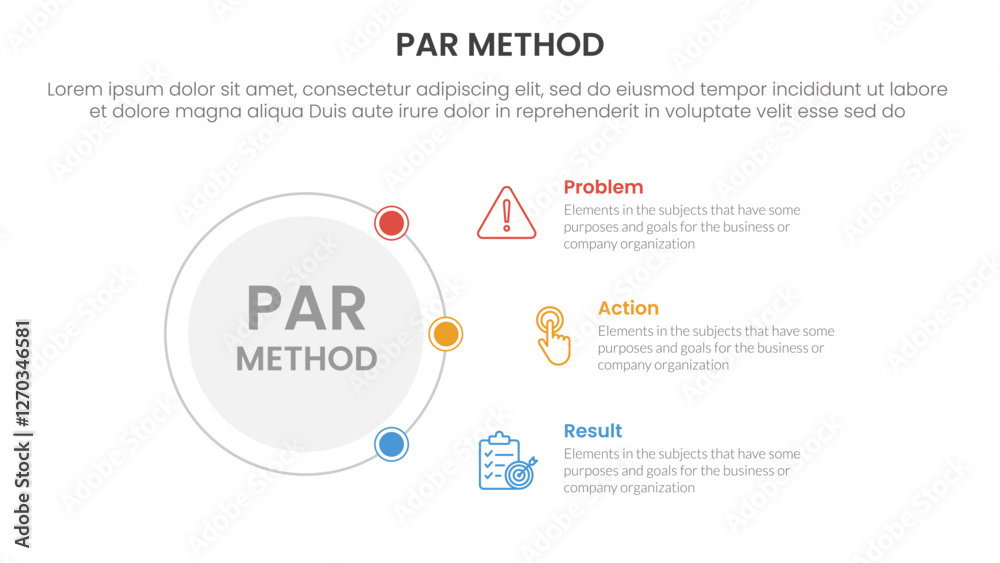 Poster par method infographic 3 point with outline circle connecting network content for slide presentation