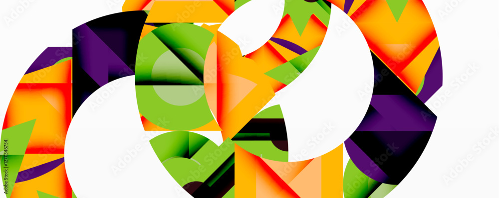Aufkleber Circles, semi circles, squares and round triangles. Geometric mosaic style pattern abstract background for wallpaper, banner, backdrop, card, book Illustration, landing page