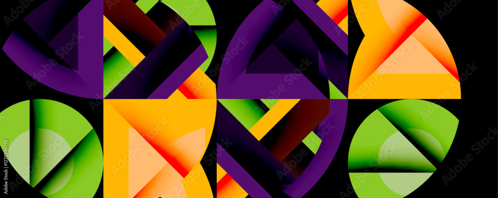 Aufkleber Circles, semi circles, squares and round triangles. Geometric mosaic style pattern abstract background for wallpaper, banner, backdrop, card, book Illustration, landing page