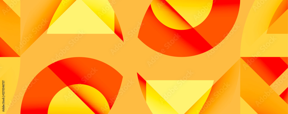 Poster Abstract geometric composition with interlocking circular and angular shapes, featuring smooth gradients and sharp contrasts on a white background