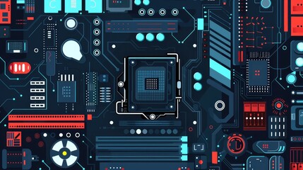 Fototapeta premium High-Tech Circuitry Design Featuring a Central Microprocessor