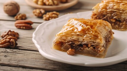 Delicious Homemade Baklava with Nuts and Honey Syrup