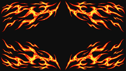 Flaming tribal frame with sharp, symmetrical fire patterns. Perfect for tattoos, posters, and decals