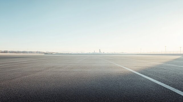A sleek automotive plaza under a clear sky with a distant skyline at midday. Featuring balance and openness