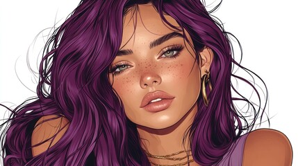 Naklejka premium Purple-haired woman, digital art, portrait, studio, beauty